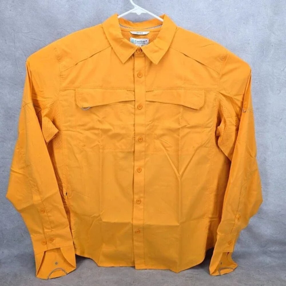 NWT Coolibar Long Sleeve Men Nassau Fishing‎ XL Orange UPF 50+ Outdoor Wear